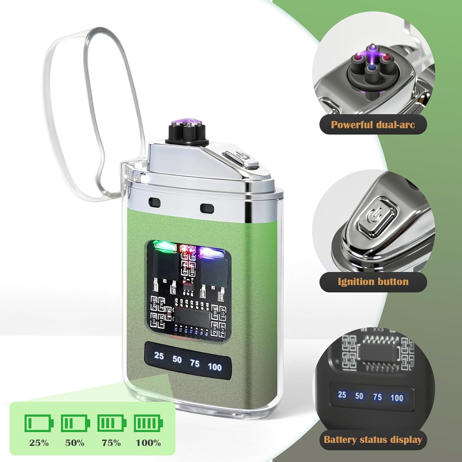 2 Pack Electric Lighter - USB Rechargeable Plasma Lighters, Windproof Plasma Lighters, Pocket Metal Lighter with LED Battery for Candle Party, Outdoor Camping（Black+Pine Green）