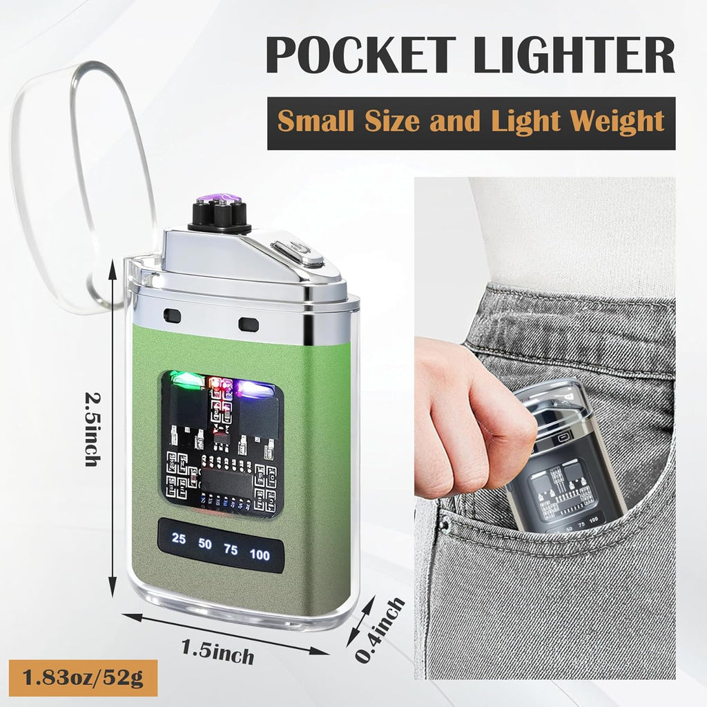 2 Pack Electric Lighter - USB Rechargeable Plasma Lighters, Windproof Plasma Lighters, Pocket Metal Lighter with LED Battery for Candle Party, Outdoor Camping（Black+Pine Green）