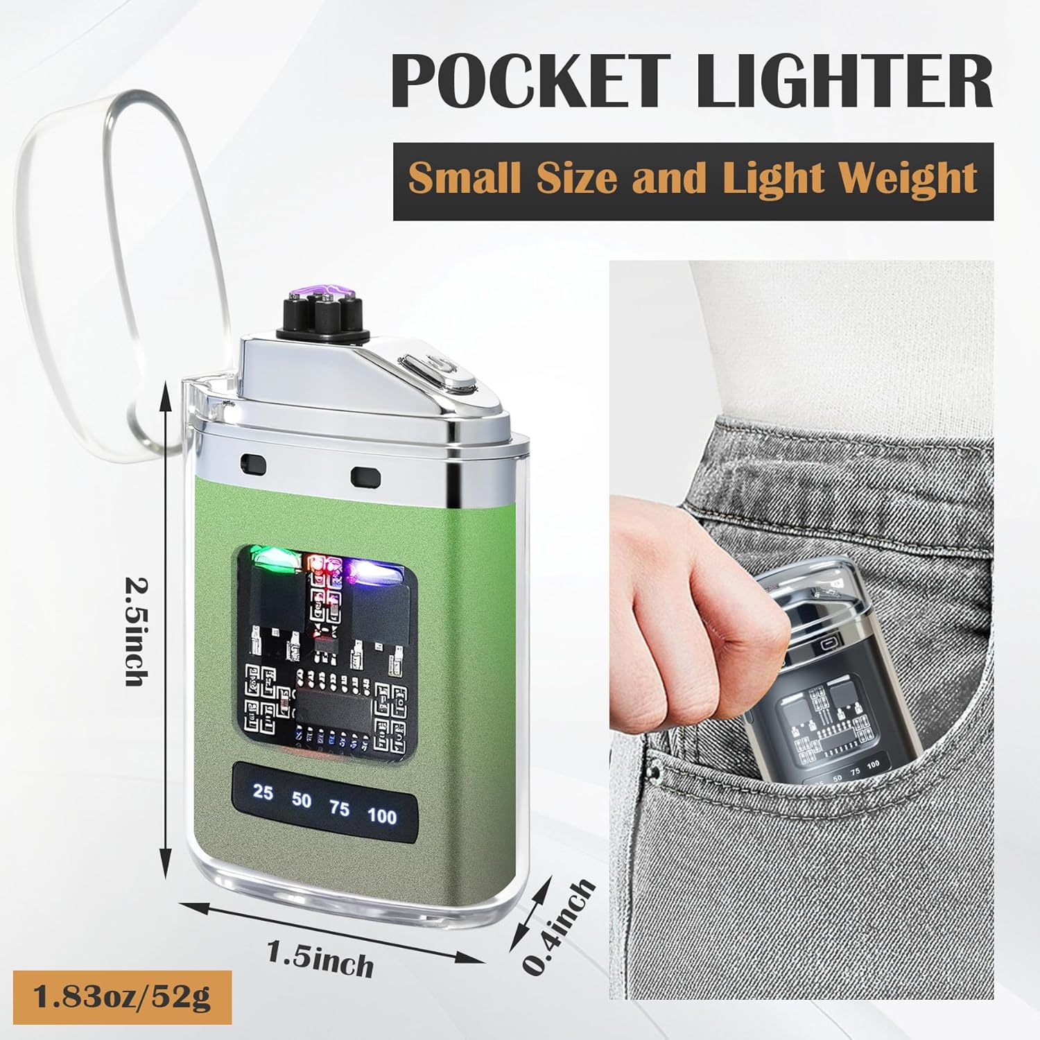 2 Pack Electric Lighter - USB Rechargeable Plasma Lighters, Windproof Plasma Lighters, Pocket Metal Lighter with LED Battery for Candle Party, Outdoor Camping（Black+Pine Green）